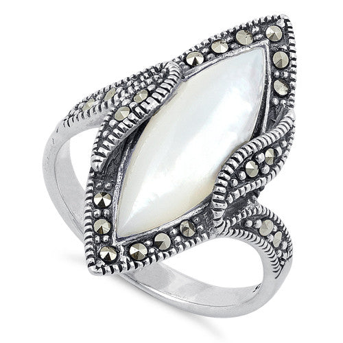 Sterling Silver Mother of Pearl Marquise Marcasite Ring