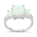 Sterling Silver White Lab Opal Square CZ Ring