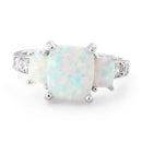 Sterling Silver White Lab Opal Square CZ Ring