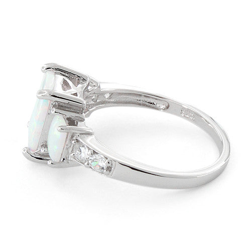 Sterling Silver White Lab Opal Square CZ Ring