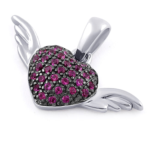 Sterling Silver Winged Heart Ruby CZ Pendant
