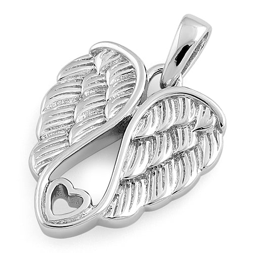 Sterling Silver Wings Heart Pendant