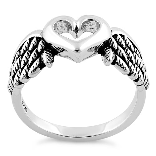 Sterling Silver Wings Heart Ring
