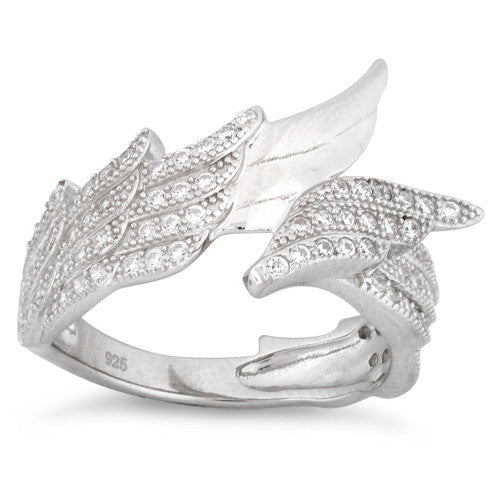 Sterling Silver Wings Pave CZ Ring