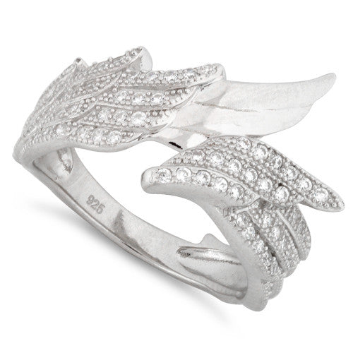 Sterling Silver Wings Pave CZ Ring