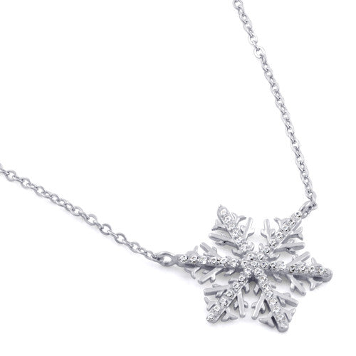 Sterling Silver Winter Snowflake Clear CZ Necklace