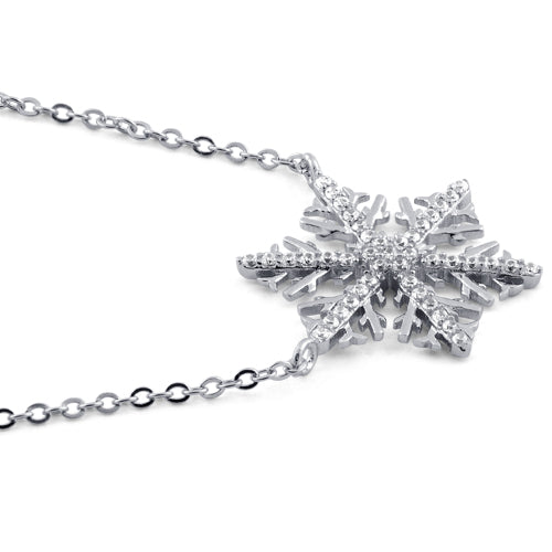 Sterling Silver Winter Snowflake Clear CZ Necklace