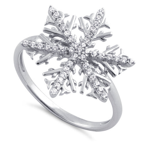 Sterling Silver Winter Snowflake Clear CZ RIng