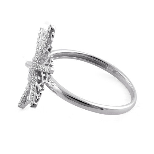 Sterling Silver Winter Snowflake Clear CZ RIng