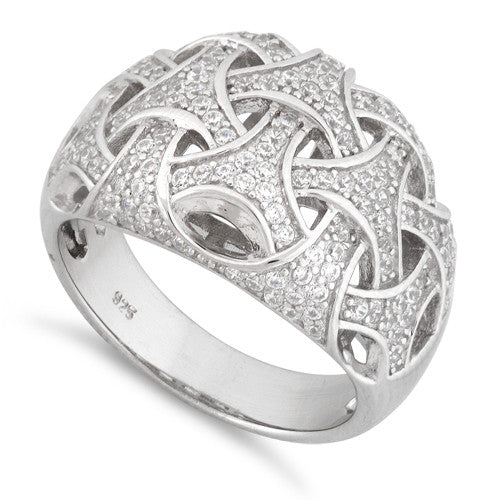 Sterling Silver Woven Pave CZ Ring