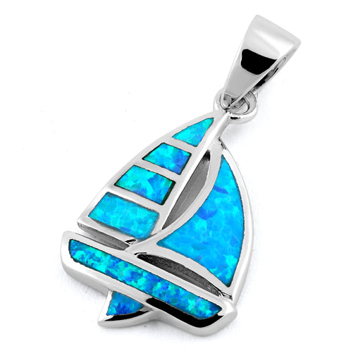 Sterling Silver Sailboat Blue Lab Opal Pendant