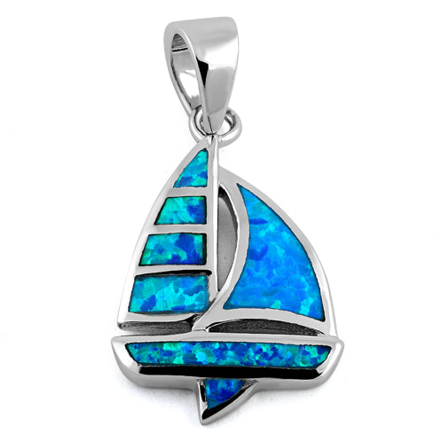 Sterling Silver Sailboat Blue Lab Opal Pendant