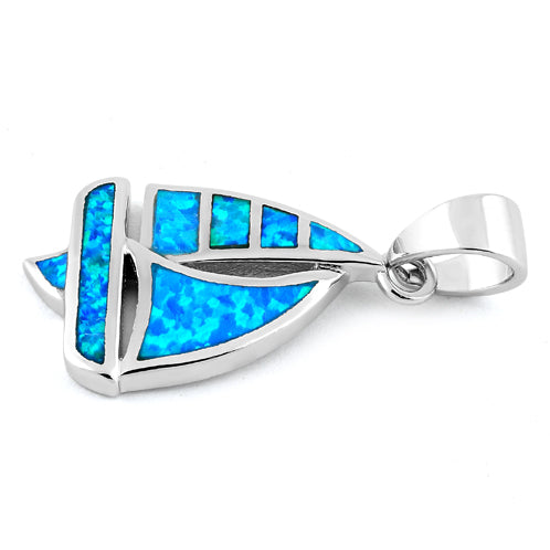 Sterling Silver Sailboat Blue Lab Opal Pendant