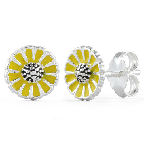 Sterling Silver Yellow Flower Enamel Earrings